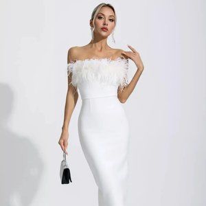White Feather Strapless Dress